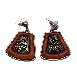 Boho Asian Inspired Brown and Gold Toned Earrings